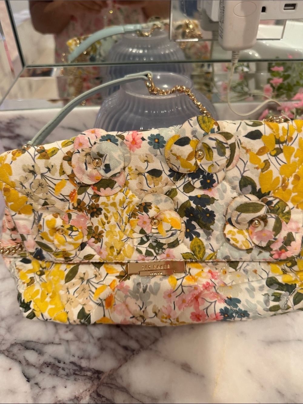 Ted Baker Floral Quilted Shoulder Bag in Yellow, Pink & Blue
